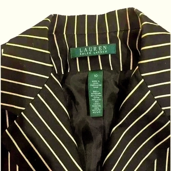 Lauren Ralph Lauren Racing Style Black & Tan Striped Blazer Career Jacket Sz 10 - Picture 2 of 5